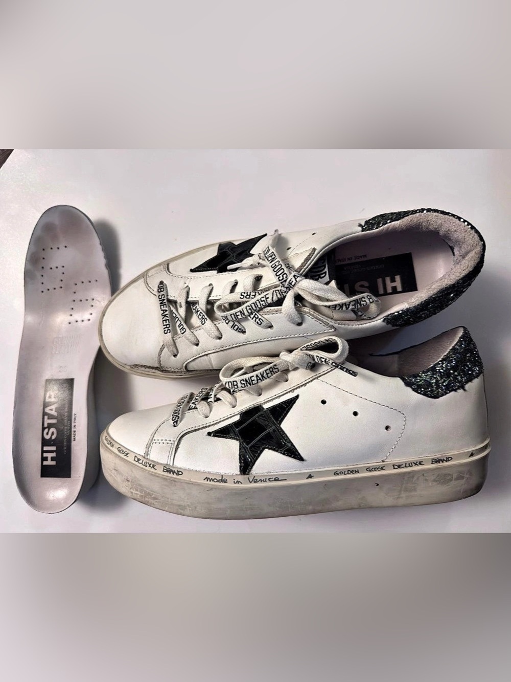 Authentic Golden Goose Hi Star Sneakers White US 8